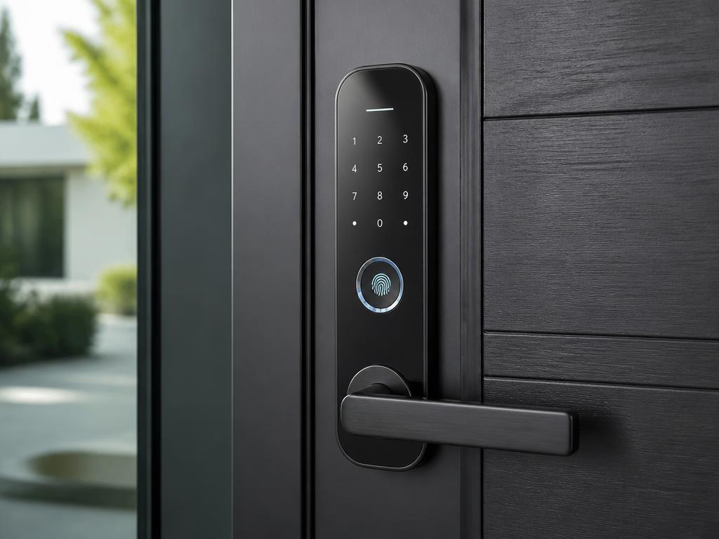 Locksmith installing a new smart lock on a door